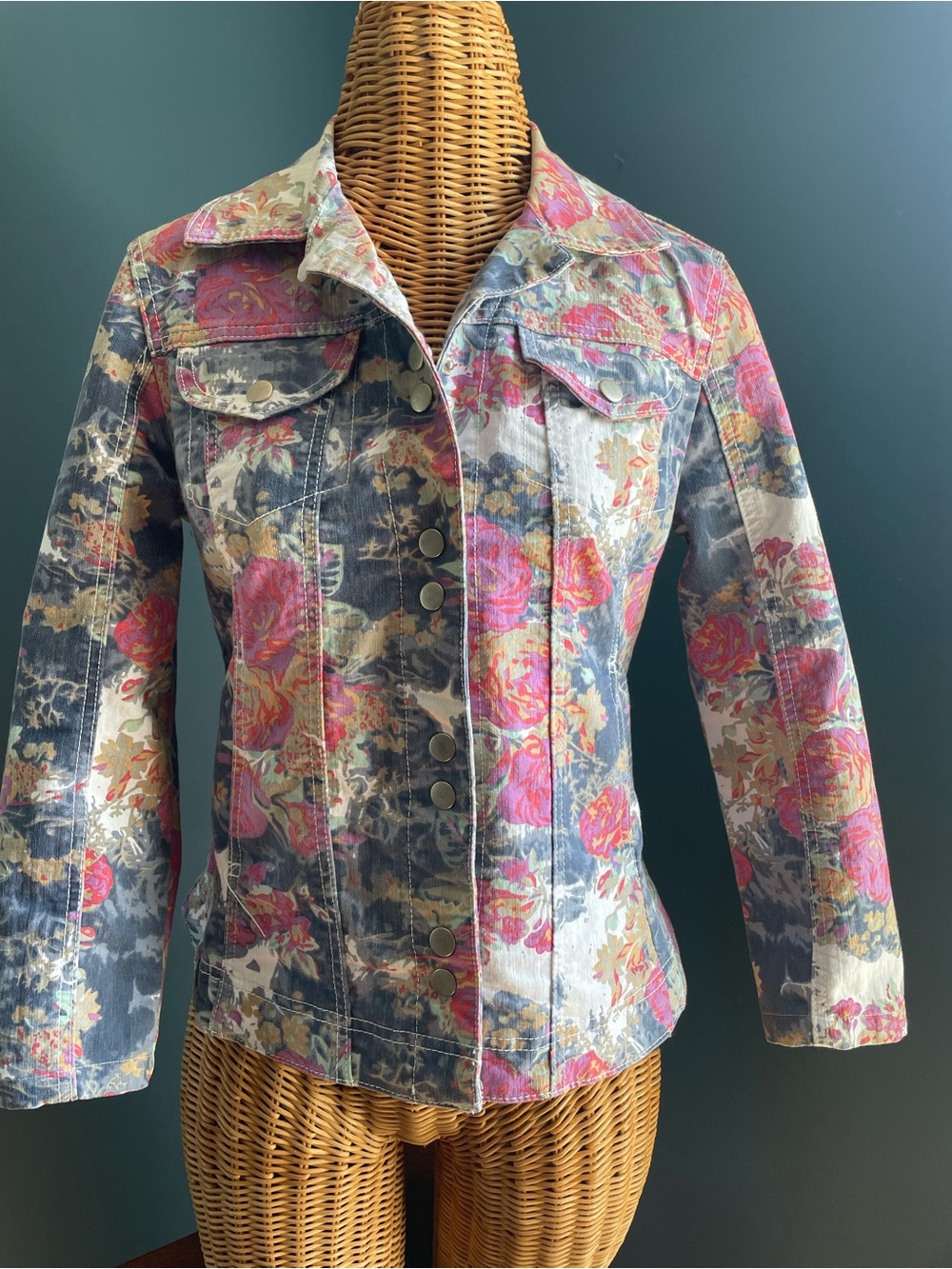 Vintage Live A Little EUC Floral Denim Jean Jacket Snap Front Size PS